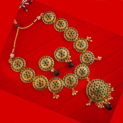 NH17F Daphne Golden White Wedding Wear Punjabi Style Round Pearl Necklace Set