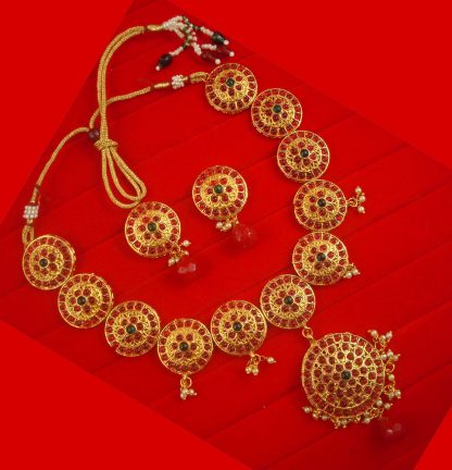 NH17P Daphne Golden White Wedding Wear Punjabi Style Round Pearl Necklace Set