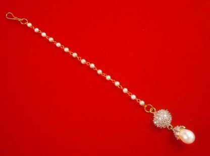 ZMG11 Daphne Designer Round Zircon Maang Tikka Pearl Chain Maang Tikka