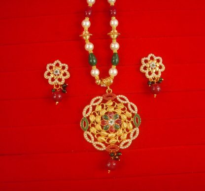 Ethnic Wear Floral Multicolor Small Pearl Beaded Pendant Set NH20