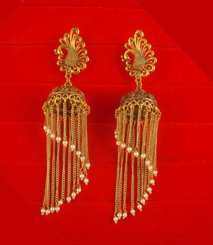 Bollywood Royal Look Peacock Golden Oxidized Tassel Chain Earring JH79