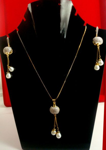 Designer Party Wear Zircon White Hanging Pearl Pendant Set Diwali Gift ZR71