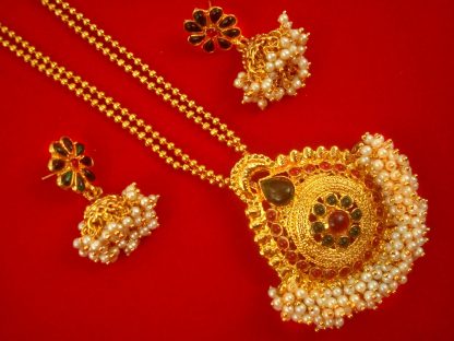 South Indian Style Golden Multi Color Pendant Earring Chain GP13B