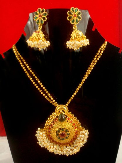 South Indian Style Golden Multi Color Pendant Earring Chain GP13B