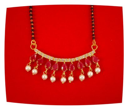 Latest Designer Daily Wear Royal Touch Ruby Shade Mangalsutra With Hanging Pearl Gift For Christmas DM48