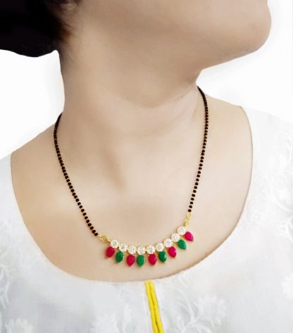 Artificial Jewelry Collection Latest Designer Zircon Ruby and Emerald Stone Mangalsutra HC74P