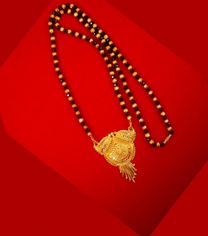 Buy Traditional Gold Plated Indian Style Long Mangalsutra With Golden Black Beaded Chain, Gift For Wife PP12