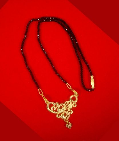 Imitation Jewelry Designer Gold Plated Daily Wear Mangalsutra With Black Crystal Beaded Chain DM78