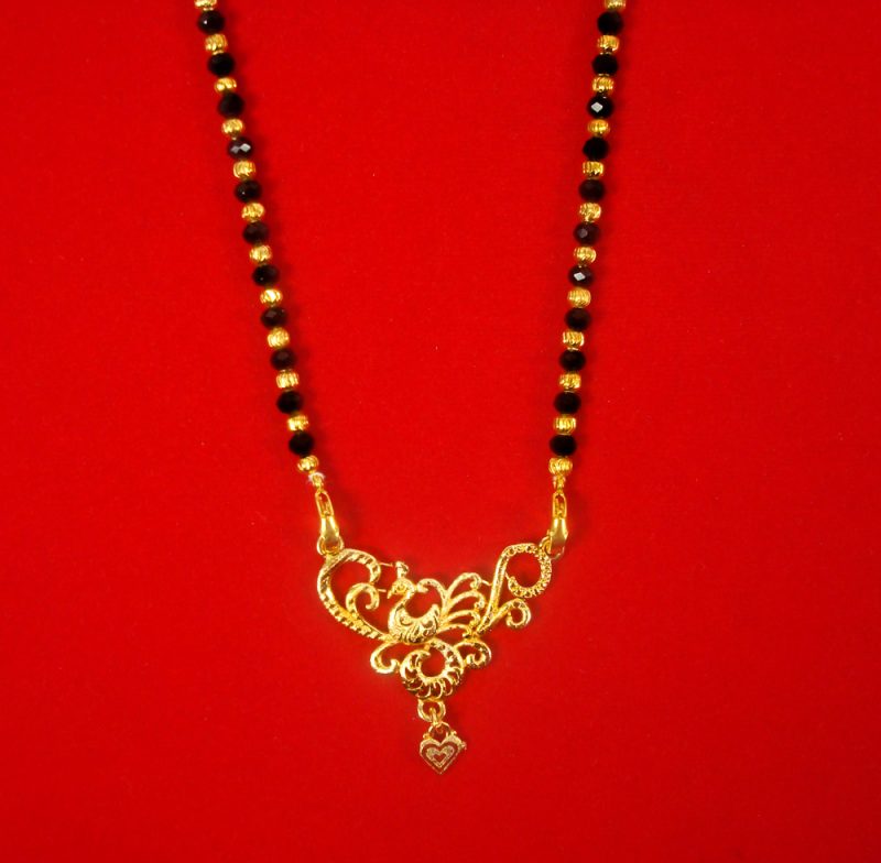 Imitation Jewelry Designer Gold Plated Daily Wear Mangalsutra With Black Crystal Beaded Chain DM98