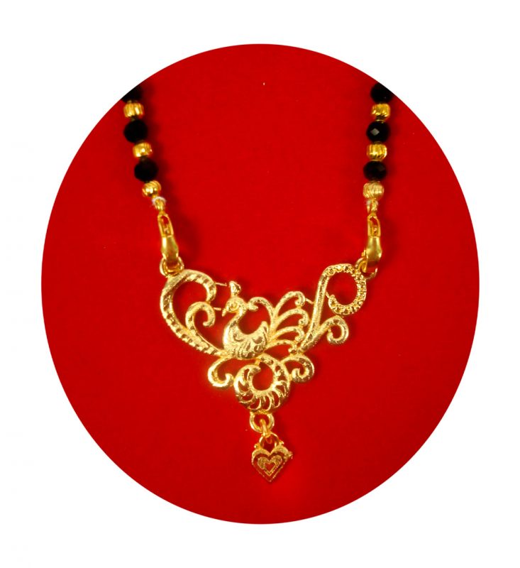 Imitation Jewelry Designer Gold Plated Daily Wear Mangalsutra With Black Crystal Beaded Chain DM98