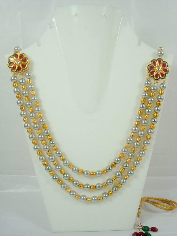 Imitation Jewelry Handmade Golden Grey Beads Multi strand Flower Necklace Gift For Women DN30