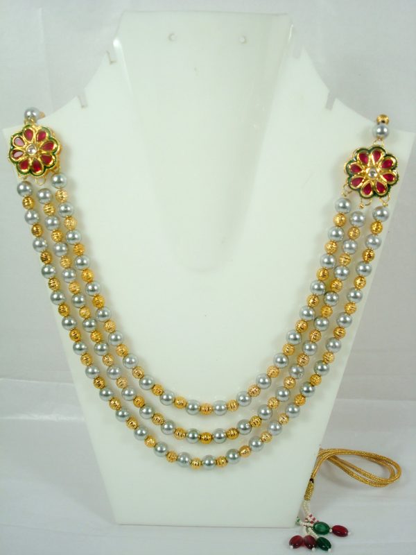 Imitation Jewelry Handmade Golden Grey Beads Multi strand Flower Necklace Gift For Women DN30