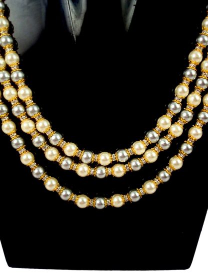 Imitation Jewelry Wedding Wear Designer Multi Layer Light Weight Creamy and Grey Necklace Especially For Engagement Wear DN19