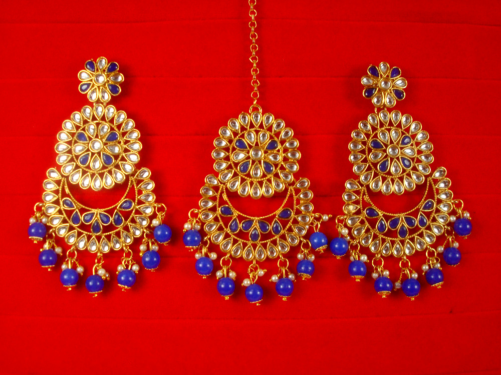 Kundan Green Stone MaangTikka Earring Set – Priyaasi